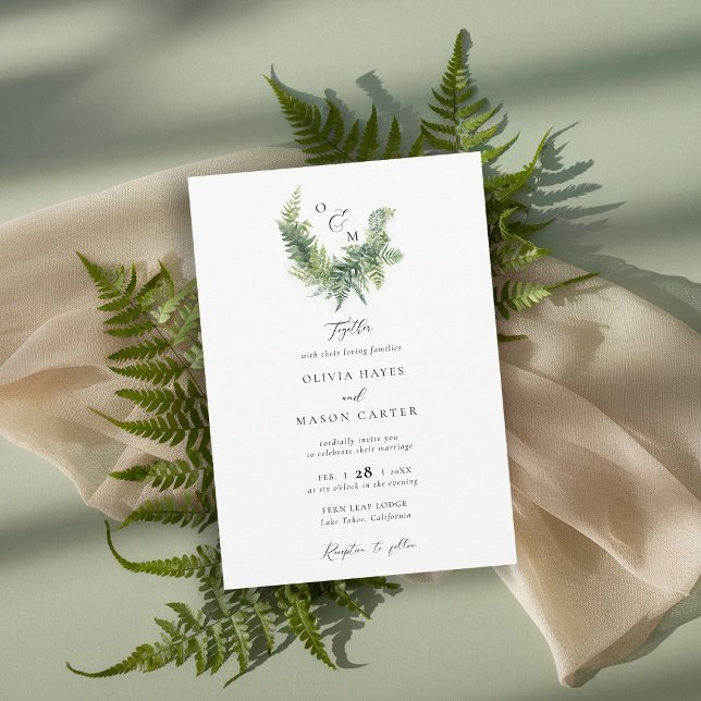 Forest Mountain Woodland Crest Elegant Wedding Invitation (enchanted forest wedding invitation botanical crest ferns outdoors mountains sage garden whimsy)