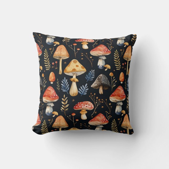 Forest Mushroom and Fern  Cushion (Front)