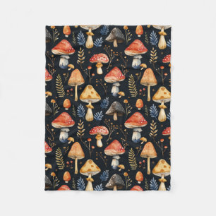 Forest Mushroom and Fern Fleece Blanket