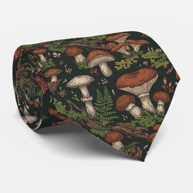 Forest Mushroom & Fern  Tie (Rolled)