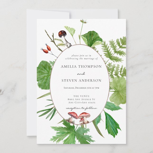 Forest Mushroom | Woodland Wedding Invitation (Front)