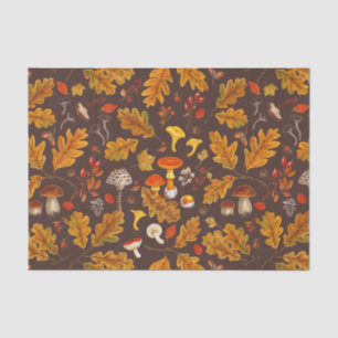 Forest mushrooms and autumn flora on brown tissue paper
