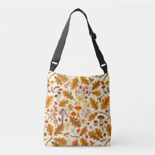 Forest mushrooms and autumn flora on cream crossbody bag
