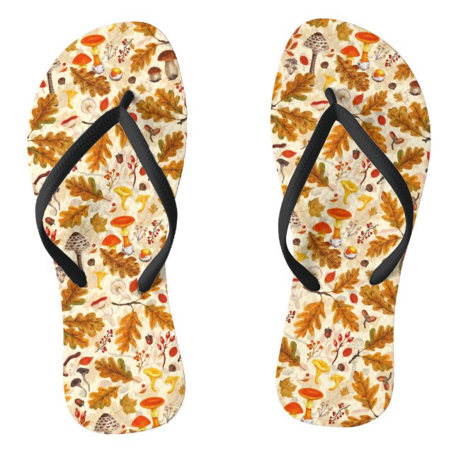Forest mushrooms and autumn flora on cream jandals (Footbed)