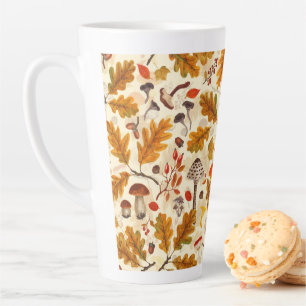 Forest mushrooms and autumn flora on cream latte mug