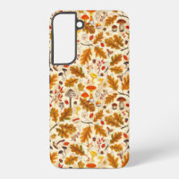 Forest mushrooms and autumn flora on cream