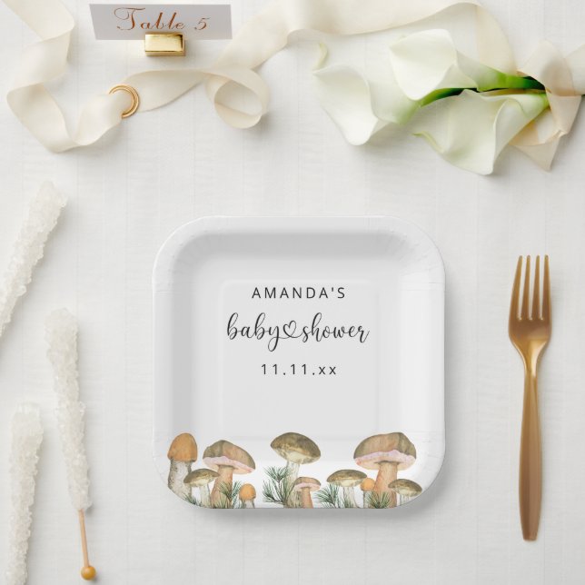 Forest mushrooms baby shower  paper plate (Wedding)
