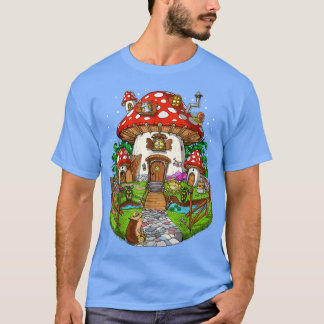 Forest Mushrooms House Fantasy Fungi Nature Hippie T-Shirt