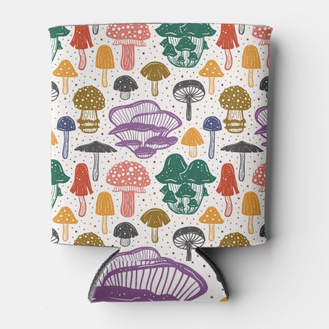 Forest Mushrooms Ink Vintage Texture Can Cooler (Front)