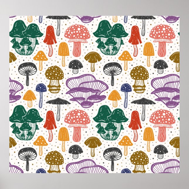 Forest Mushrooms Ink Vintage Texture Poster (Front)