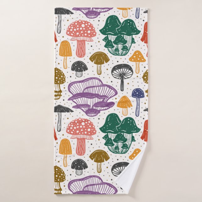 Forest mushrooms. Seamless pattern, texture, backg Bath Towel (Bath Towel)