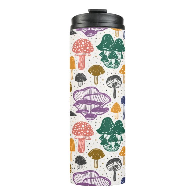 Forest mushrooms. Seamless pattern, texture, backg Thermal Tumbler (Front)
