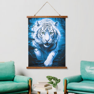 Forest Mystic Wild White Tiger Hanging Tapestry
