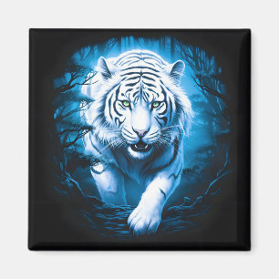 Forest Mystic Wild White Tiger  Magnet