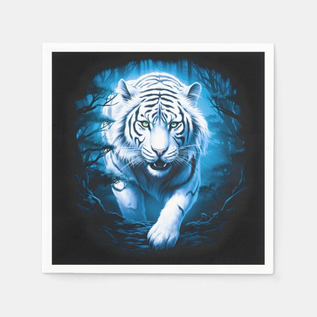 Forest Mystic Wild White Tiger  Napkin (Front)
