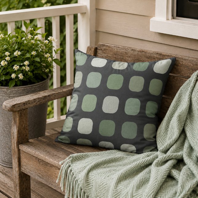 Forest Nature Green Round Squares Pattern On Grey Cushion (Creator Uploaded)