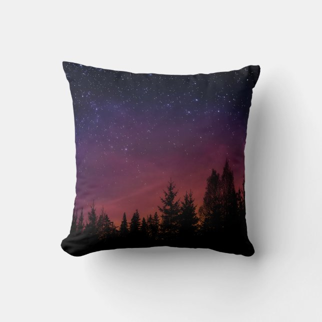 Forest Night Sky Nature with Starry Woodland Scene Cushion (Front)