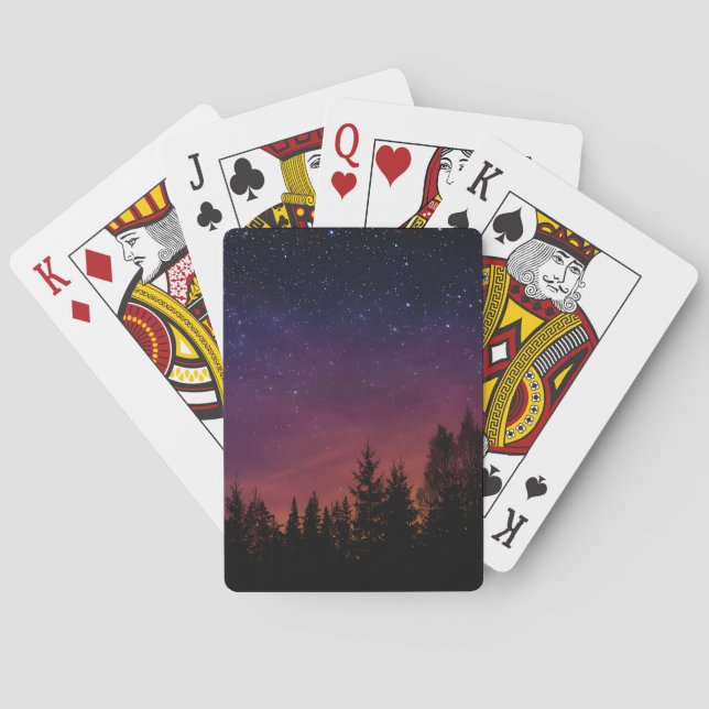 Forest Night Sky Nature with Starry Woodland Scene Playing Cards (Back)