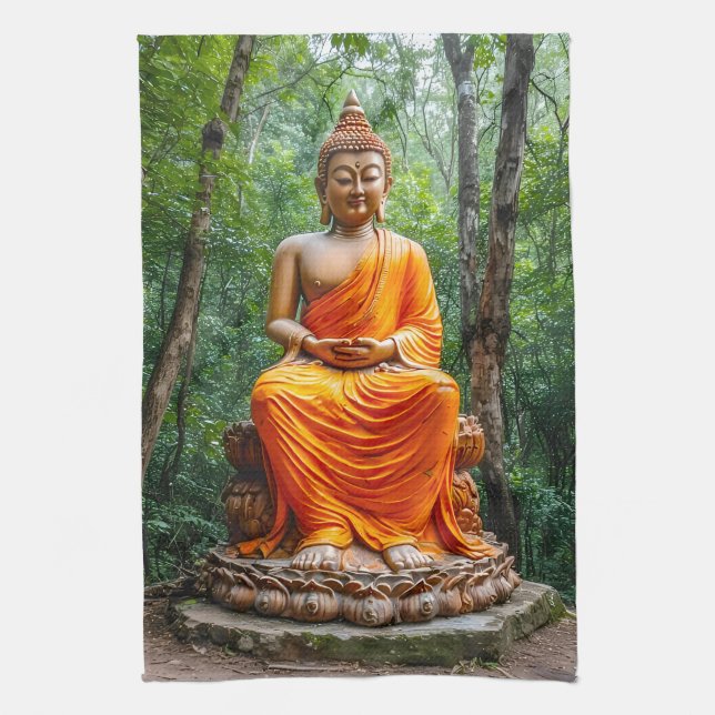 Forest of Calm: The Buddha's Sanctuary Tea Towel (Vertical)