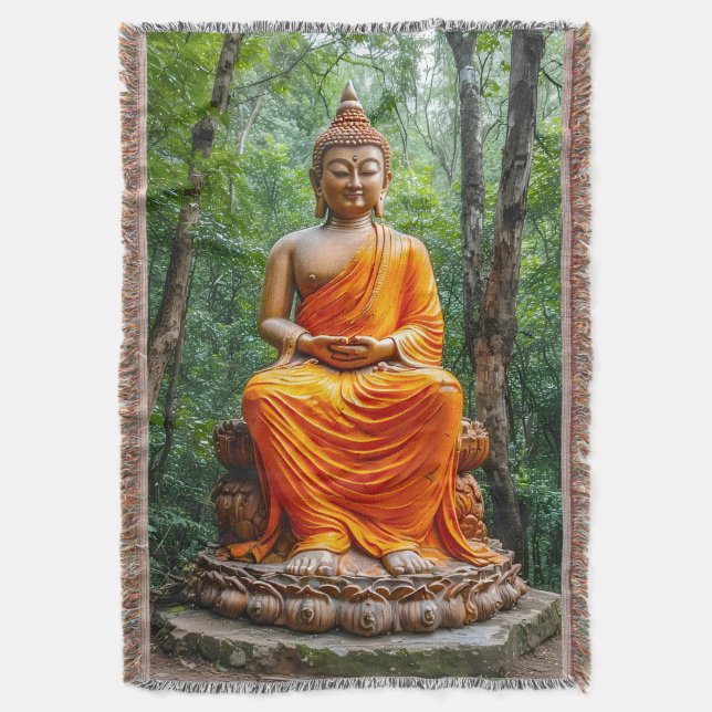Forest of Calm: The Buddha's Sanctuary Throw Blanket (Front Vertical)