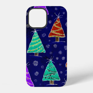 Forest of Christmas trees drawn in the style of wa iPhone 12 Case