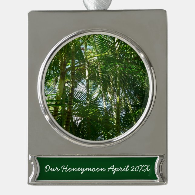 Forest of Palm Trees Tropical Nature Silver Plated Banner Ornament (Front)