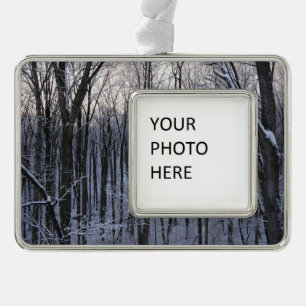 Forest of Snowy Trees Silver Plated Framed Ornament