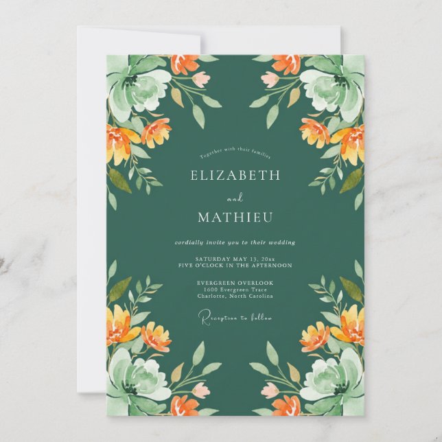 Forest Orange Watercolor Wedding Invitation (Front)