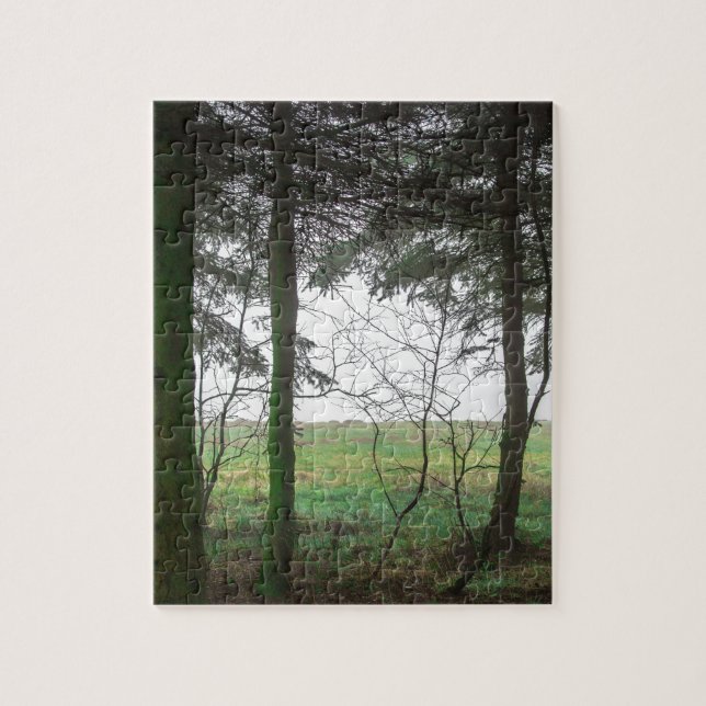 Forest overlooking clearing in the fog jigsaw puzzle (Vertical)