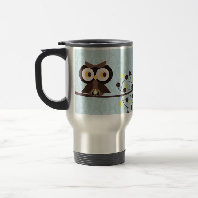 Forest Owl 15 oz. Stainless steel Travel Mug Cup (Left)