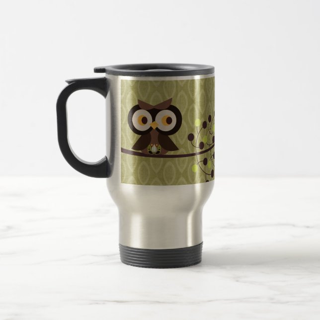 Forest Owl 15 oz. Stainless steel Travel Mug Cup (Left)