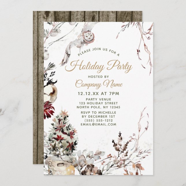 Forest Owl Corporate Holiday Christmas Party Invitation (Front/Back)