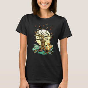 Forest Owl  Wild Fox  Butterfly  Flowers Of Nature T-Shirt