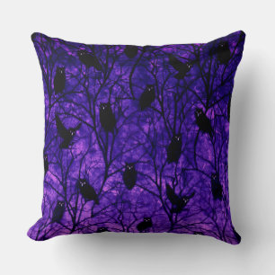 Forest Owls Midnight Gathering Throw Pillow