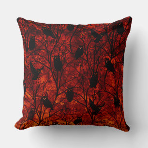 Forest Owls Sunset Gathering Throw Pillow