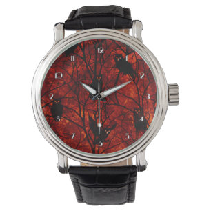 Forest Owls Sunset Gathering Wrist Watch