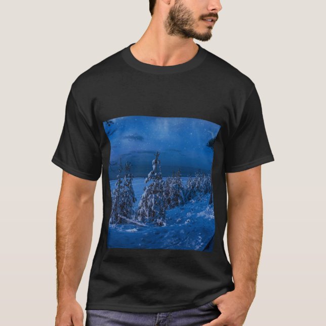Forest path at winter night T-Shirt (Front)