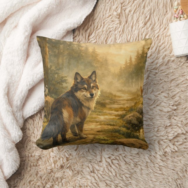 Forest Path & Misty Lake Wolf Dual‑Scene Design Cushion (Blanket)