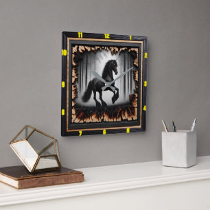 Forest Path: Personalised Charred Wood Friesian Square Wall Clock