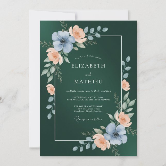 Forest Periwinkle Petal Wedding Invitation (Front)