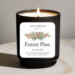 Forest Pine Christmas Candle Square Sticker