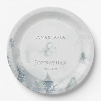 Forest Pine Tree Rustic Watercolor Paper Plate
