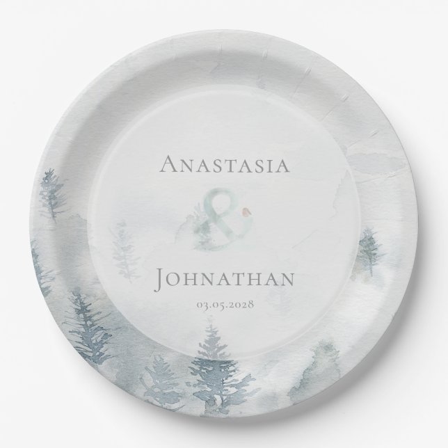 Forest Pine Tree Rustic Watercolor  Paper Plate (Front)