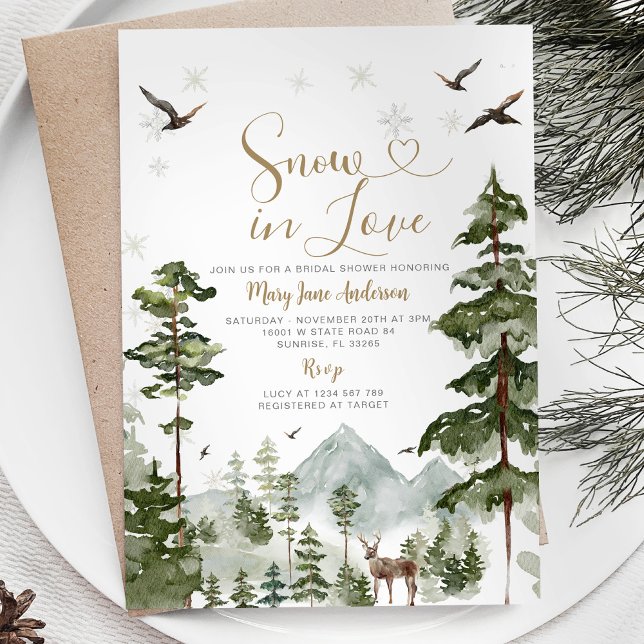Forest Pine Tree Snow in Love Winter Bridal Shower Invitation (Creator Uploaded)