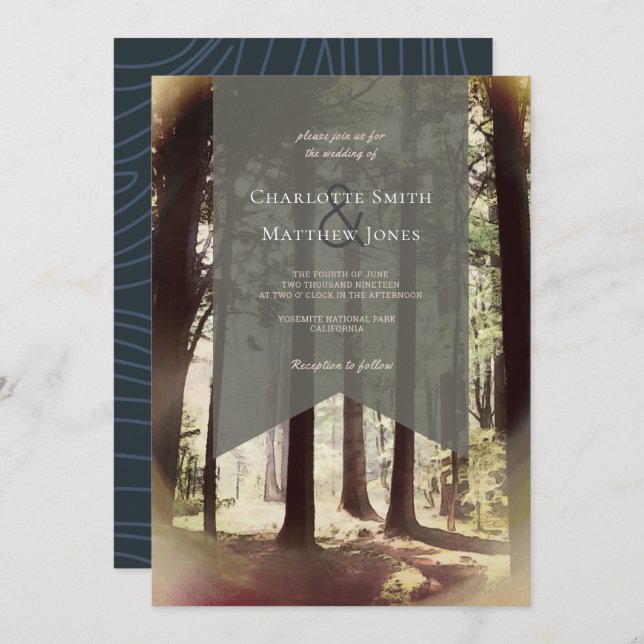 Forest Pine Tree Woodland Wedding Invitation (Front/Back)