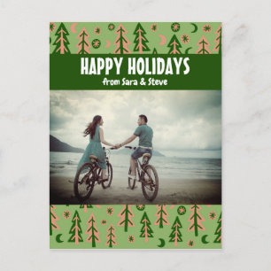 Forest Pine Trees Moon Stars CUSTOM PHOTO Holiday Postcard