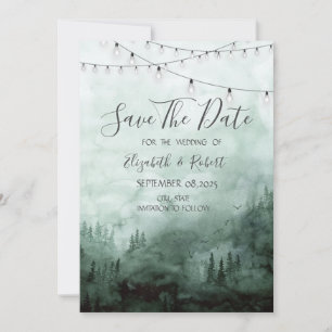 Forest,Pine Trees,String Light Green Save The Date
