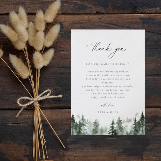 Forest Pines Wedding Reception Table Thank You Card (Creator Uploaded)