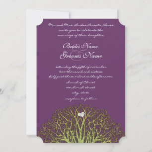 Forest Plum Green Woodpecker Tree Wedding Invites