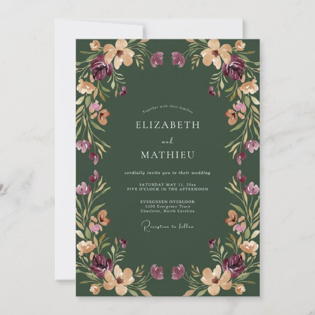 Forest Plum Wildflower Wedding Invitation (Front)